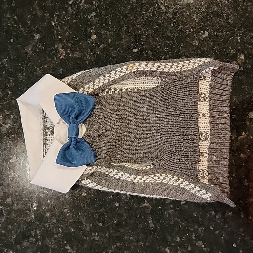 Small Dog formal winter sweater with bow tie